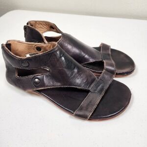 Bed Stu Soto Sandal Flat Genuine Leather Size 38 Gladiator Distressed Black